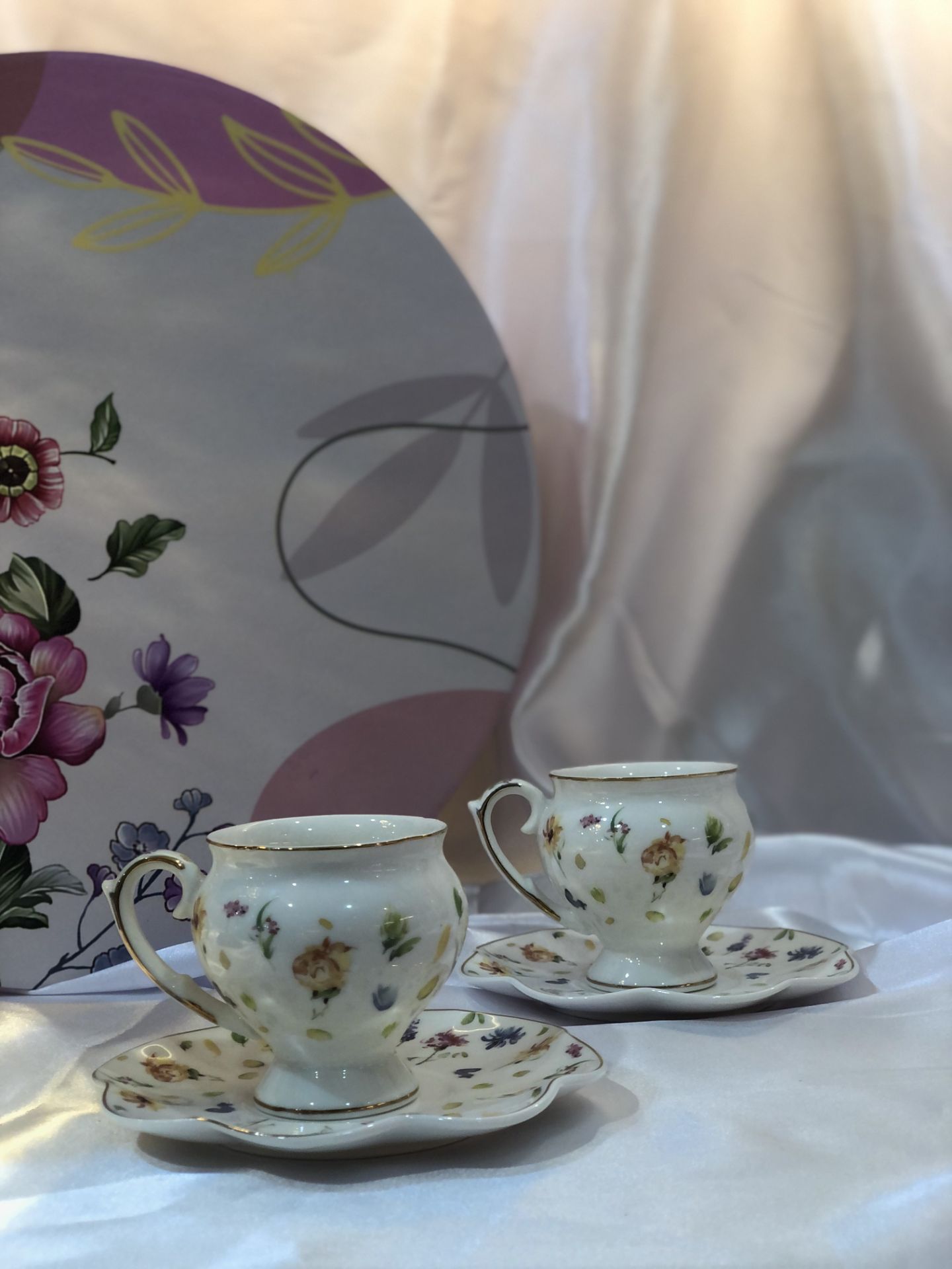 قهوه خوری چینی گل دار ۶ عددی جعبه کادویی